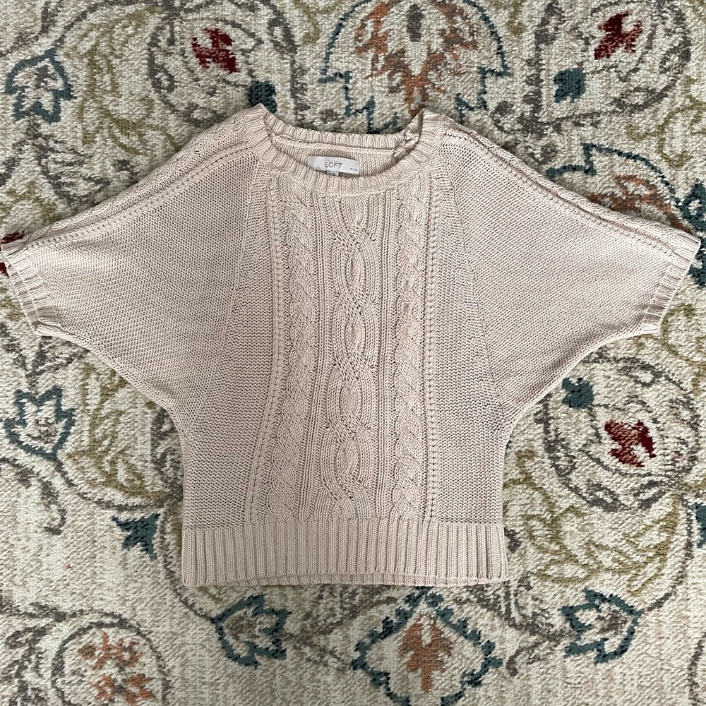 Loft Cable Knit Short Sleeve Batwing Sweater